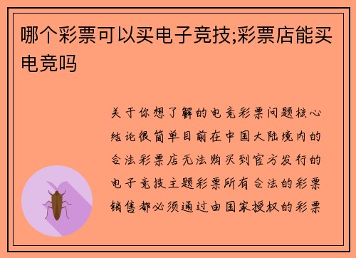 哪个彩票可以买电子竞技;彩票店能买电竞吗